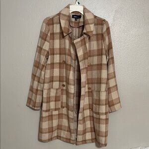 Plaid Women's Coat - Brown and Cream